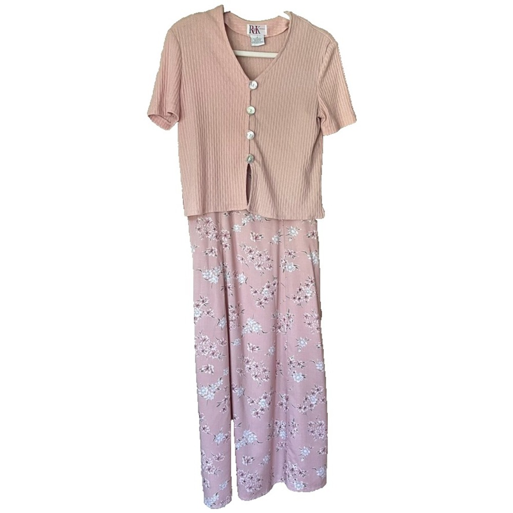 R&K Originals Pink Floral 2 Piece Slip Cardigan Set Vintage‎ Cottagecore Size 4